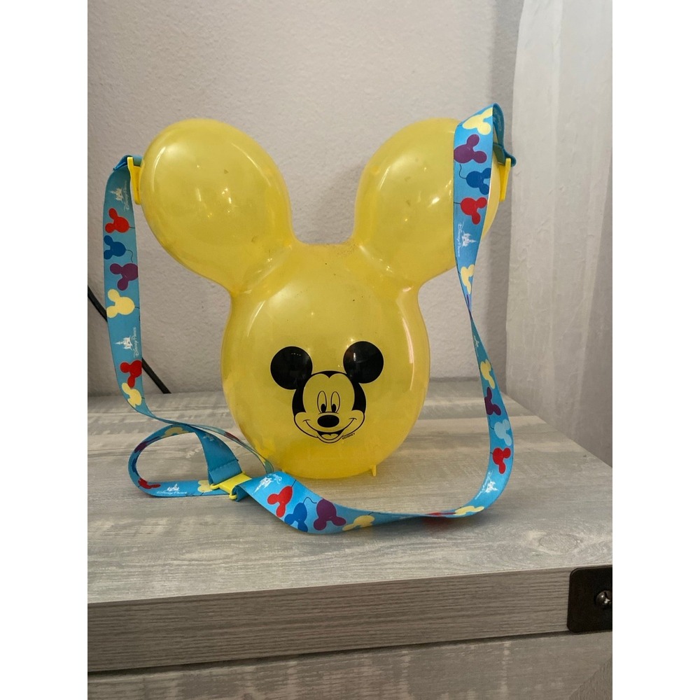 Disney Parks Mickey Mouse Balloon Popcorn Bucket Yellow Container Carry Strap